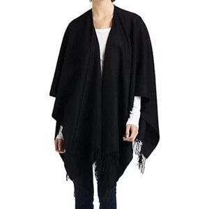 PORTOLANO Black Lambswool Ruana 33" Hanging Shawl Wrap